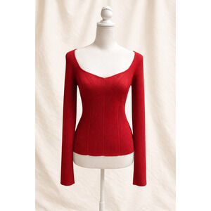 Pink Rose L Coquette Sweetheart Ribbed Top Red Fitted Soft Girl Stretch Sweater